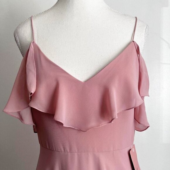 NWT JENNY YOO COLLECTION OLD PINK COLD SHOULDER FLUTTER CHIFFON BRIDESMAID DRESS - Picture 4 of 13